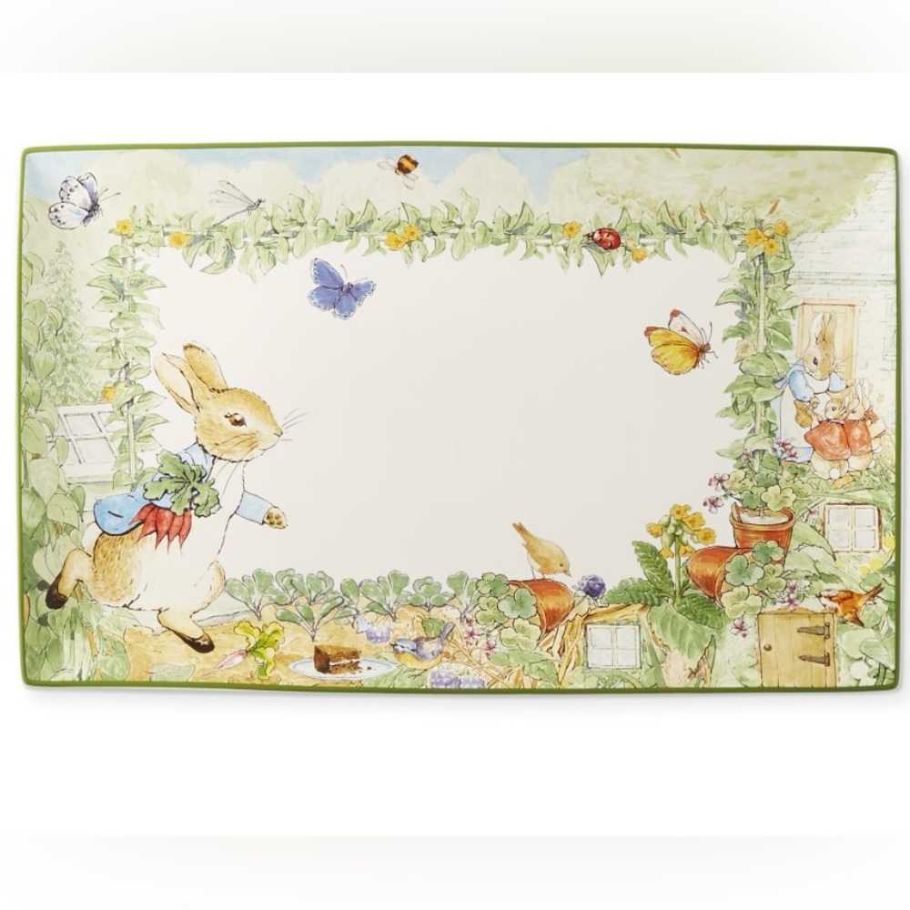 ❤️SOLD❤️New Williams Sonoma Garden Bunny Platter - Green and Multicolor